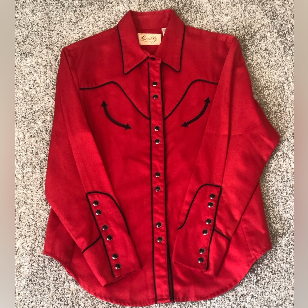 Scully Red Pearl Snap Button Down Sz L - image 1
